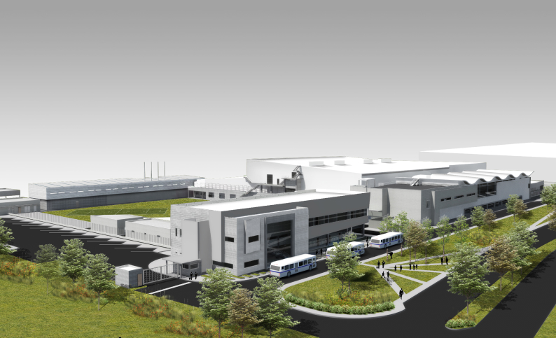 Vista aérea del centro de distribución Belcorp en Tocancipá, Cundinamarca. Diseño arquitectónico e ingeniería por Dinpro. Servicios de logística y BIM.