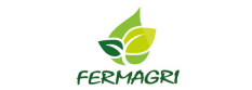 Logo de Fermagri, cliente de Dinpro, con hojas verdes y amarillas sobre fondo negro