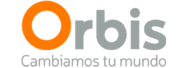 Logo de Orbis, cliente de Dinpro. Imagen corporativa de Orbis con el slogan 'Cambiamos tu mundo'.