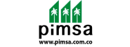 Logo de Pimsa, cliente de Dinpro. Imagen corporativa de Pimsa con palmeras verdes y su sitio web.